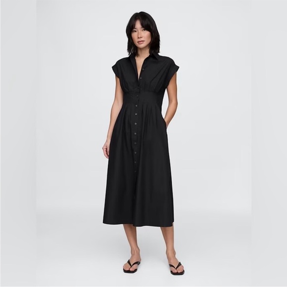 GAP Dresses & Skirts - NWT! Gap Poplin Midi Black Shirtdress Contemporary - Multiple 🎻